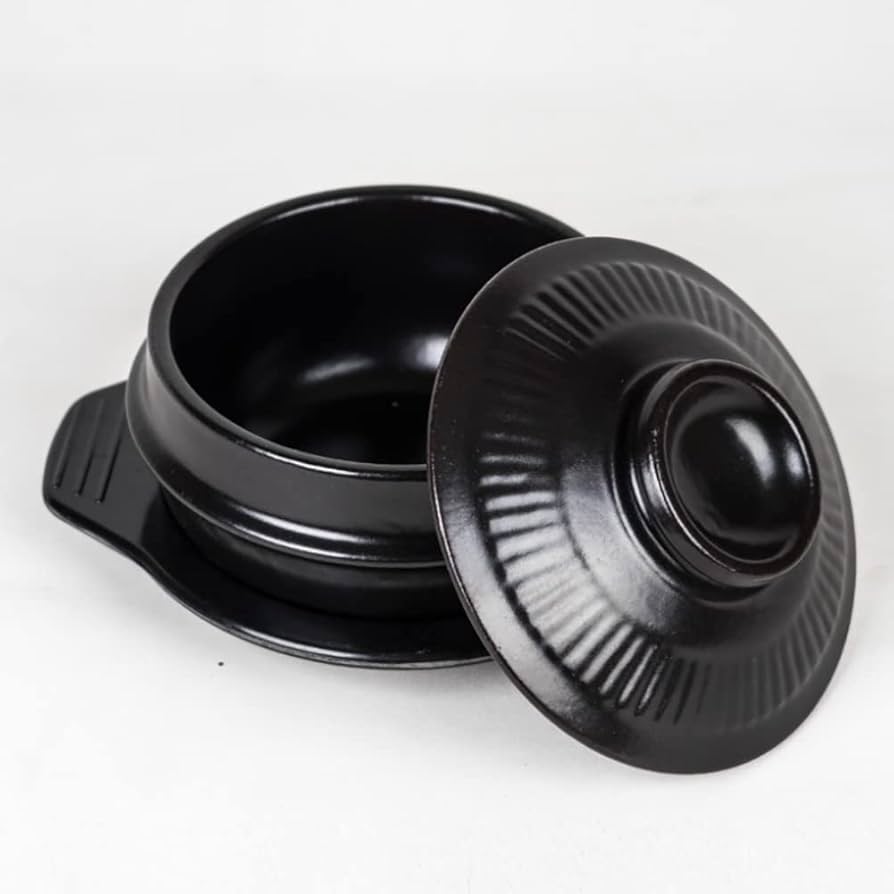 Korean Stone Bowl with Lid & Tray  Stone Hot Pot for Bibimbap Egg custard Soup
