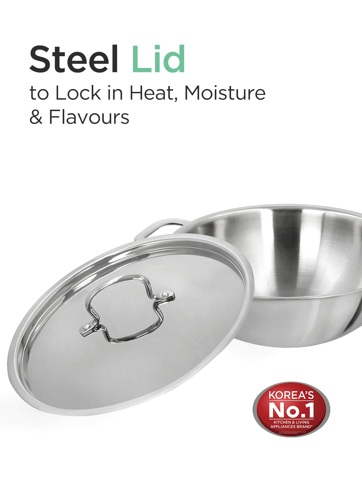 LATZ Triply Kadhai With Lid Stainless Steel Induction Bottom