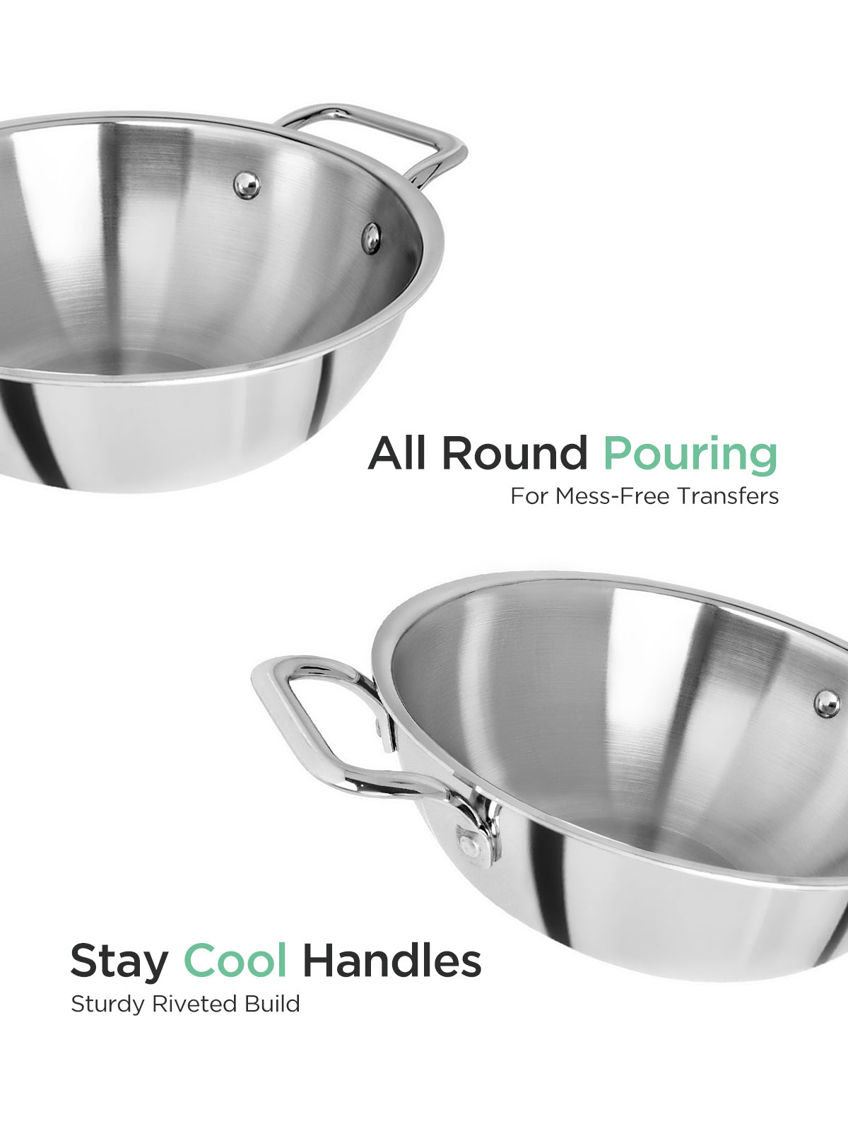 LATZ Triply Kadhai With Lid Stainless Steel Induction Bottom