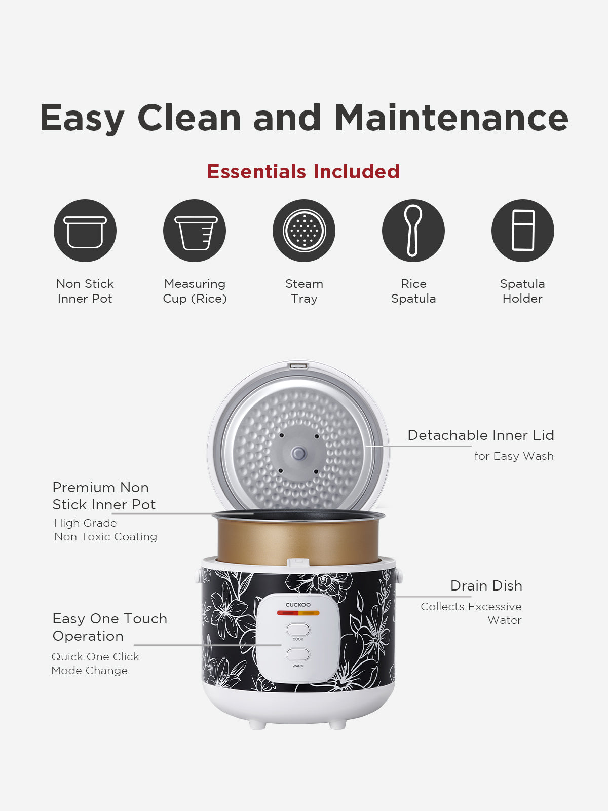 Electric Rice Cooker 1.8 Litre | 700 Watt | CR-1005-Black