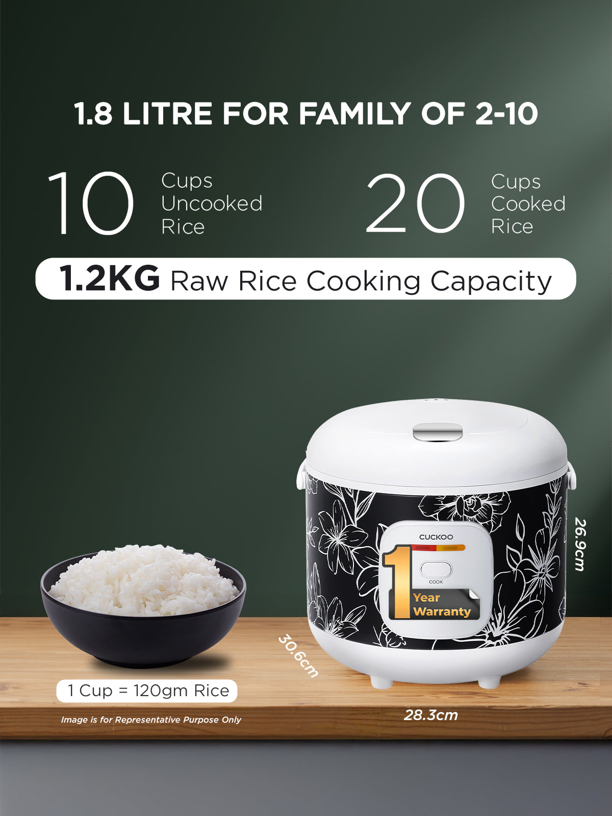 Electric Rice Cooker 1.8 Litre | 700 Watt | CR-1005-Black