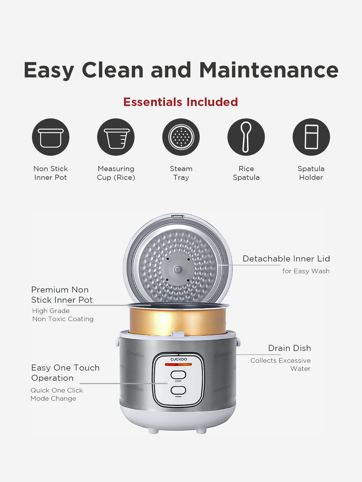 Electric Rice Cooker 1.8 Litre | 700 Watt | CR-1005-Silver