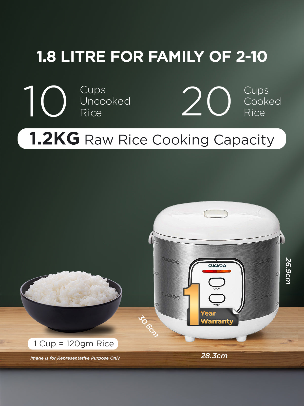 Electric Rice Cooker 1.8 Litre | 700 Watt | CR-1005-Silver
