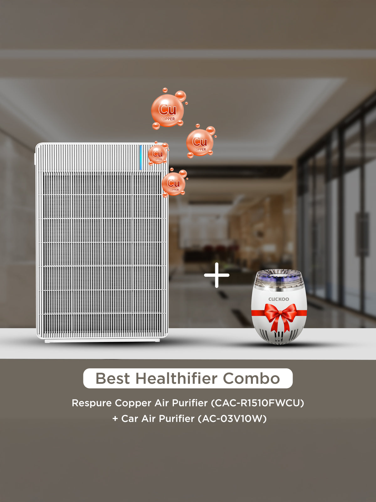 (Combo) Of - Respure Copper Air Purifier + Car Air Purifier (CAC-R1510FWCU + AC-03V10W)