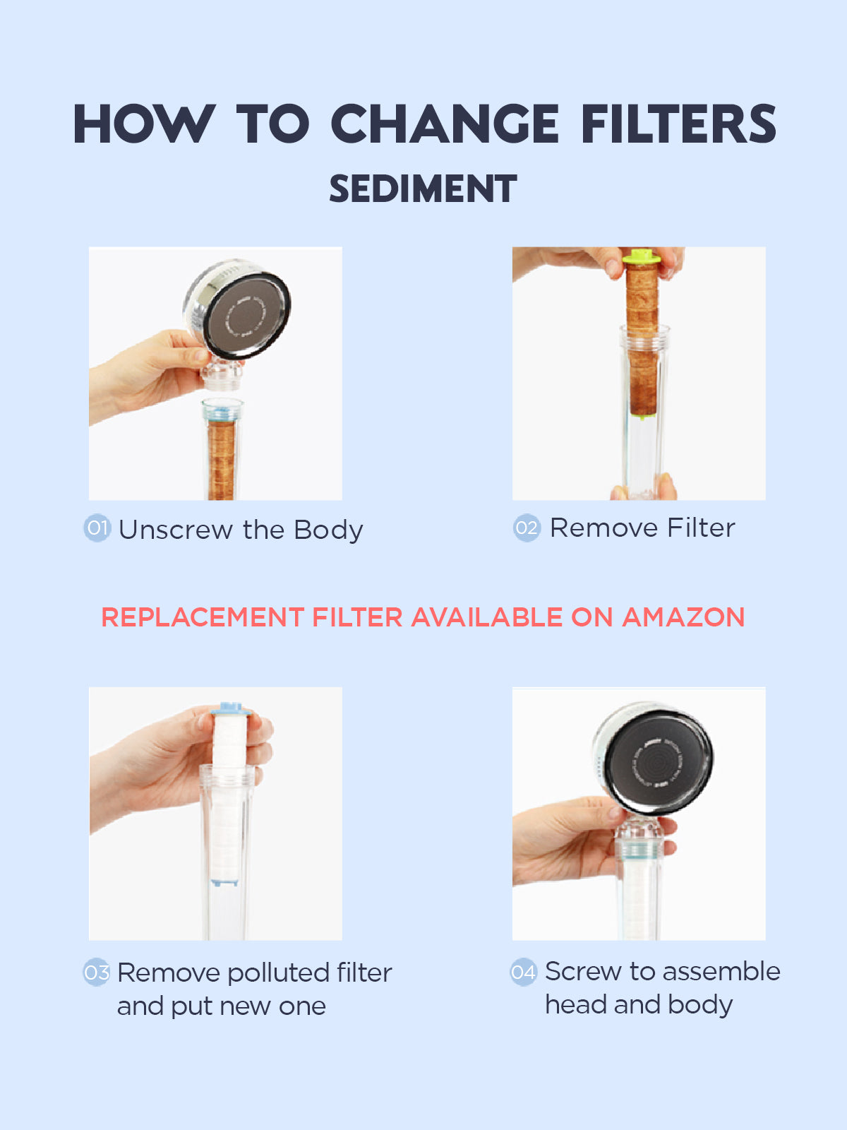 Handheld Shower Head With Filters (Sediment + Chlorine) Hard Water Softner for bathroom | CWC-CB001C (Sediment + Chlorine)