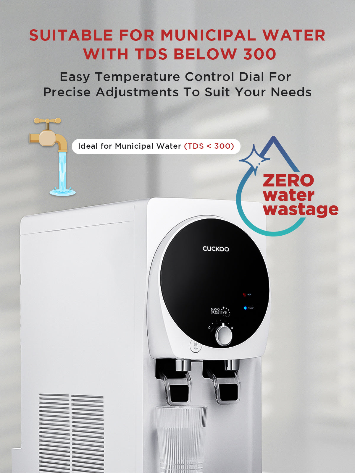 King Top Nano Positive Hot & Cold Water Purifier |  Suitable for Municipal Supply Or Water Having TDS Below 300 Only | Model No.- CP-KN501HW